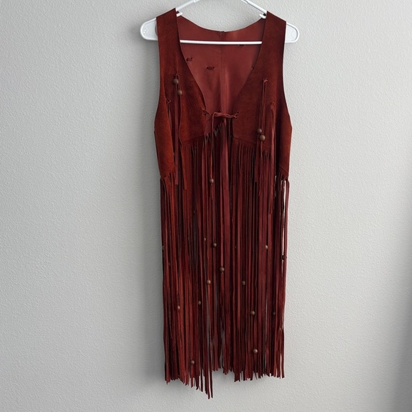 Vintage Duette Suede Leather Beaded Fringe Long Vest - Picture 1 of 3